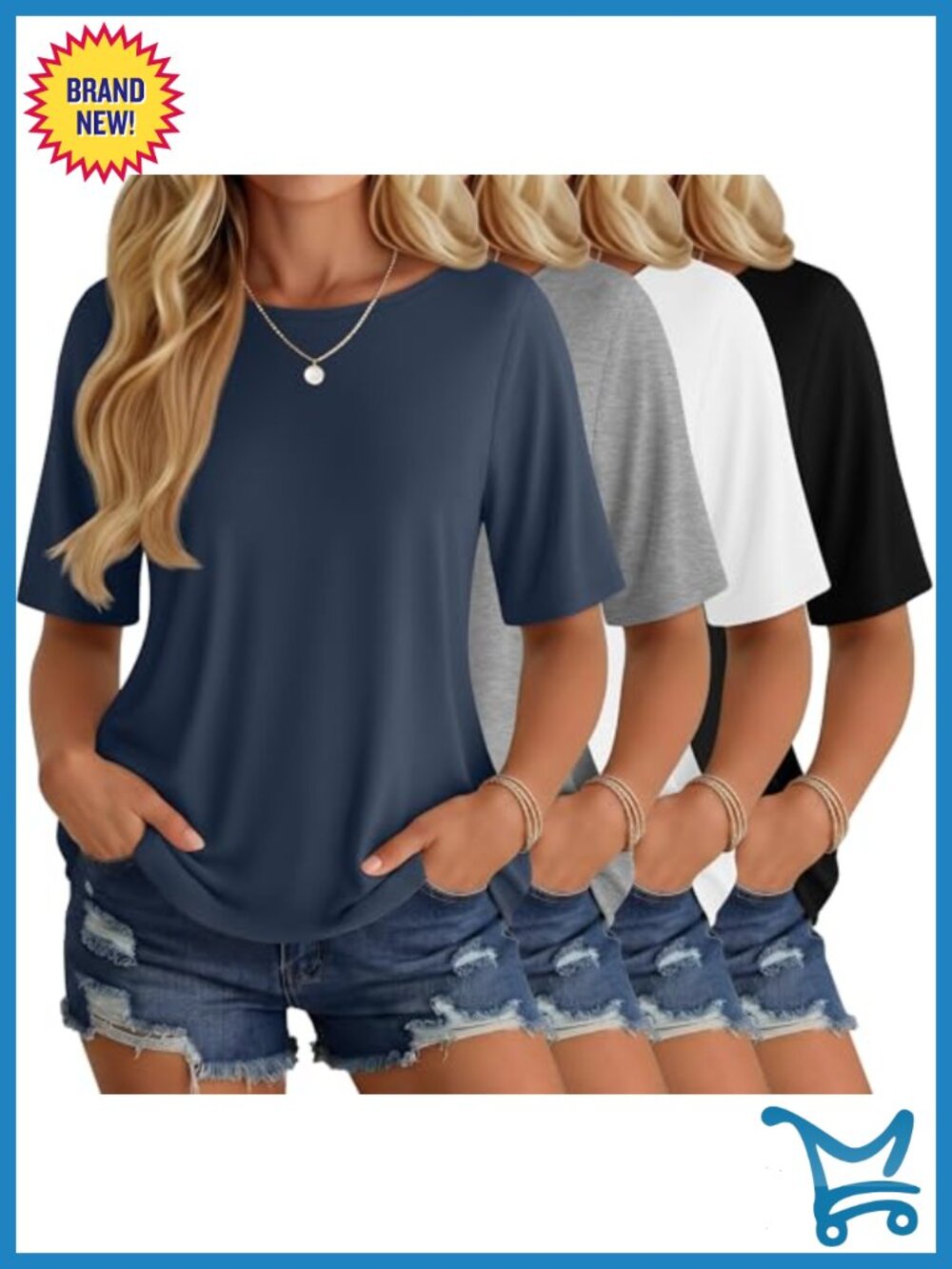 4 Pack Women's Half Sleeve T Shirt Oversized Round Neck Tee Summer Casual Top